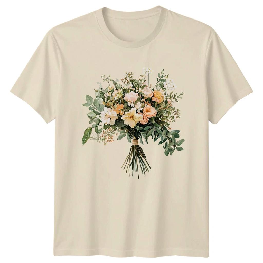 Watercolor Rustic Floral Bouquet Womens T-Shirt Botanical Art Mothers Day Gift