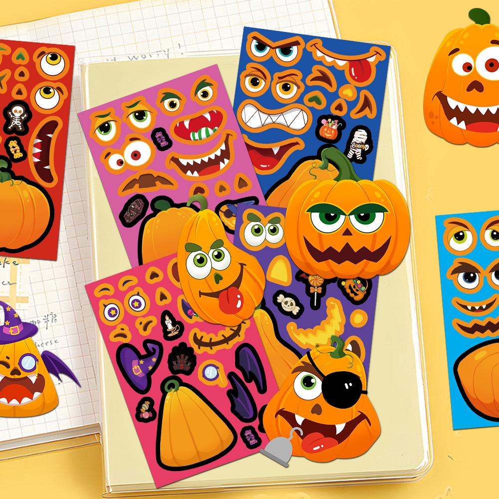 8PCS Pumpkin Head Halloween Puzzle Stickers Cartoon Creative Fun DIY Account Manual Tablet Decoration Waterproof Sticke