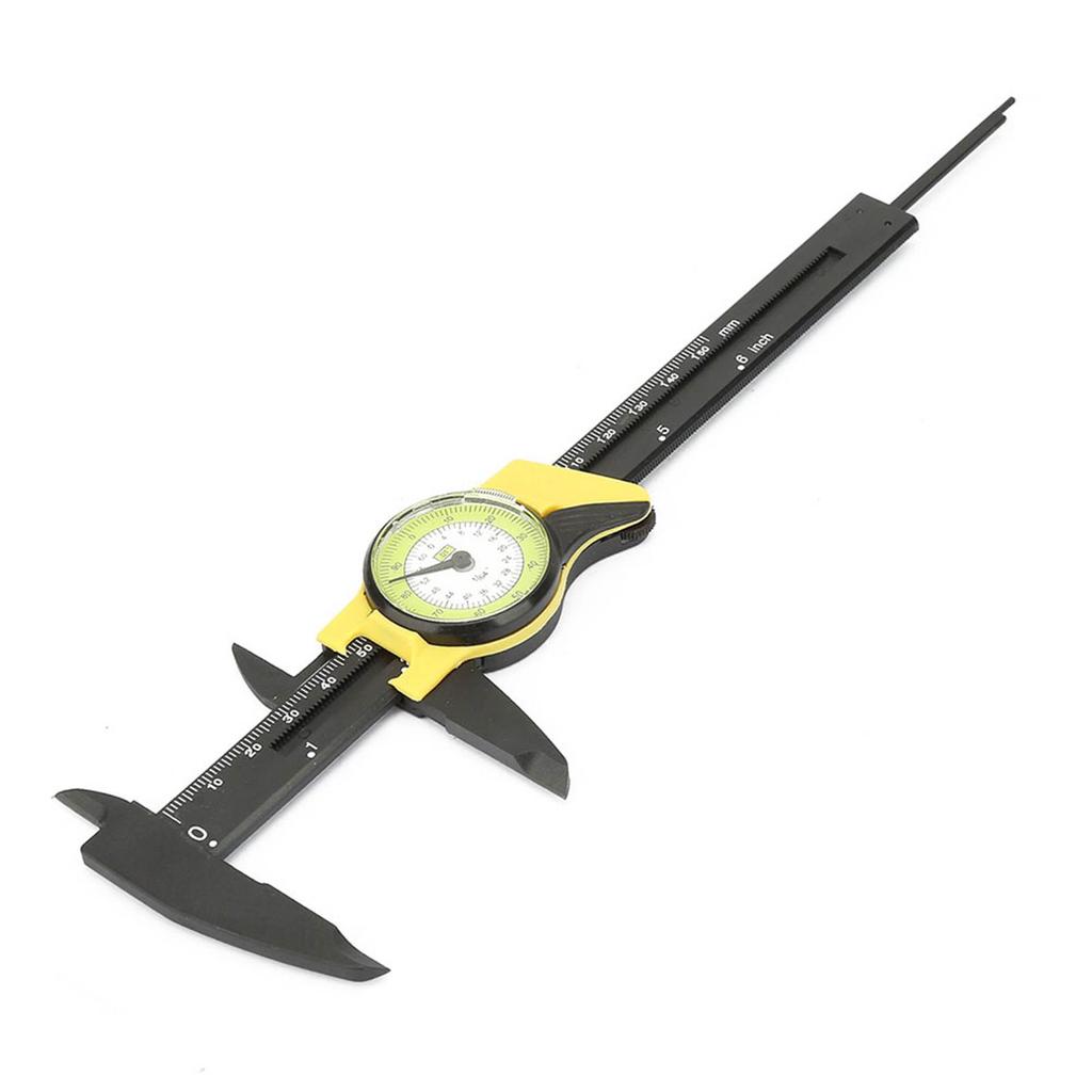 0 150mm Plastic Dial Vernier Caliper Ruler Gauge Roofessional Measure Tool (Yellow)