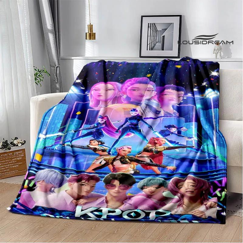 KPop Dämonenjäger Cartoon-Druckdecke Picknickdecke Warme Flanelldecken Heim-Bettbezüge Decken für Betten Geburtstagsgeschenk