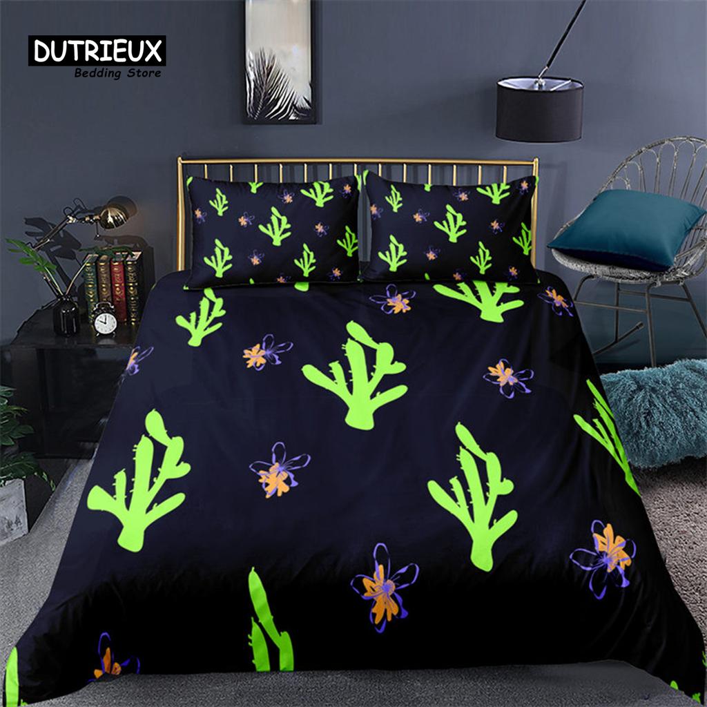 Comforter Cartoon Cactus Tropical Botany Garden Plants 3D Print Bedding Set Succulents Microfiber Comforter