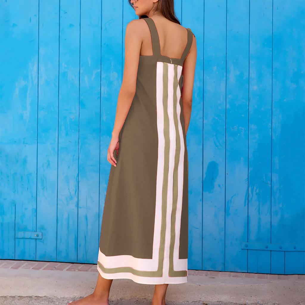 Women's Fashion Sleeveless Colorblocked Shoulder Strap Dresses