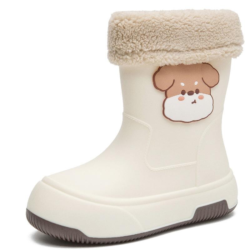 Women's Winter Cute Cartoon Velvet Warm Outdoor Anti Slip Rain Boots Waterproof Shoes