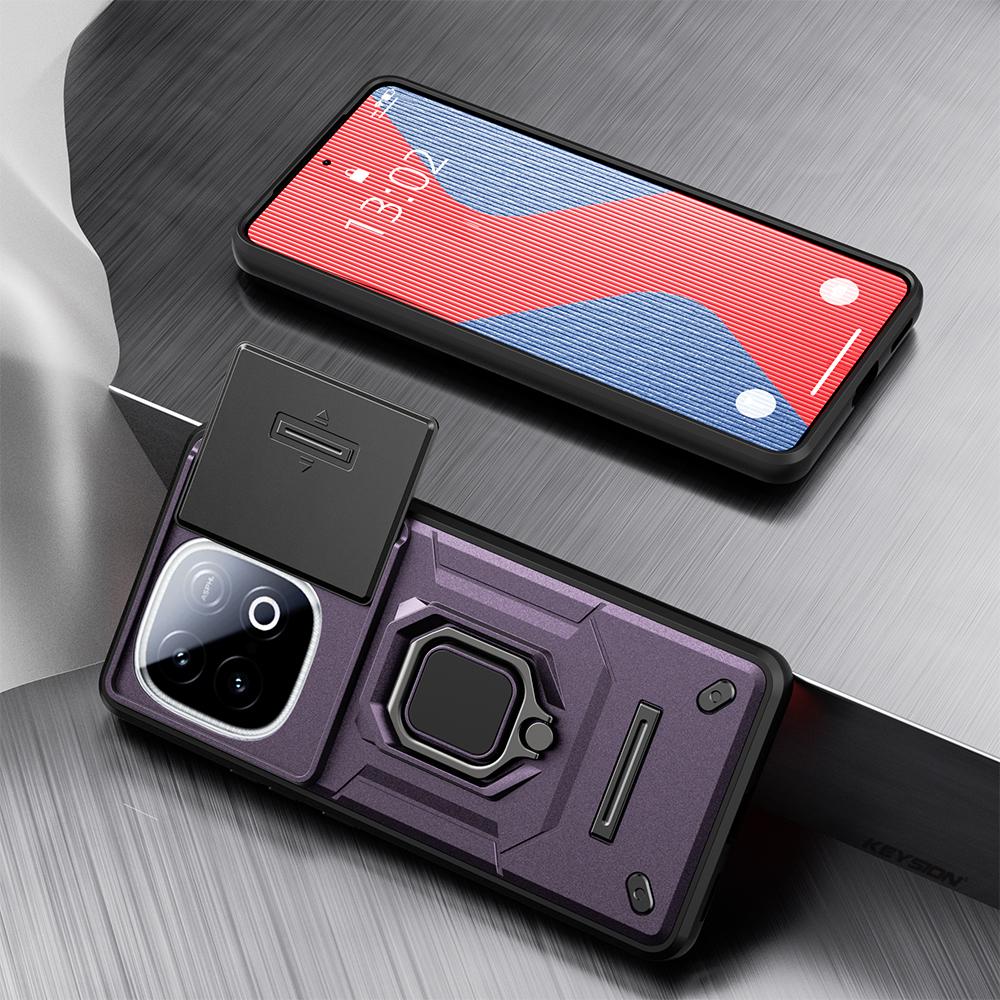 KEYSION Shockproof Armor Case for for IQOO Z10 Turbo Pro 5G Slide Camera Protection Ring Stand Phone Cover for IQOO Z10 Turbo 5G