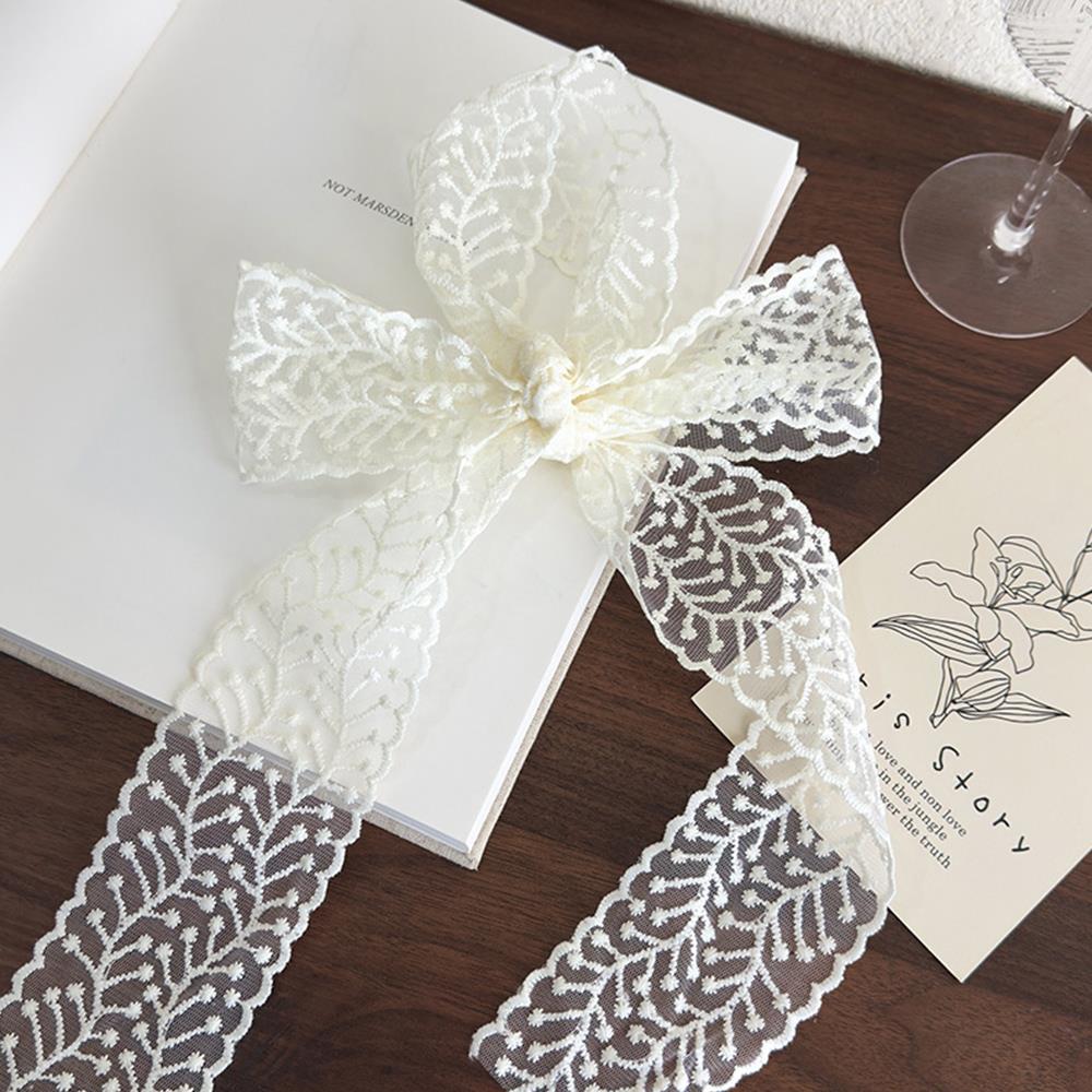 Floral Embroidery Hair Scarf Lace Long Ribbon Scarf White Flower Lace Neckerchief  Decorative Strap Necklace Head Wrap Scarves