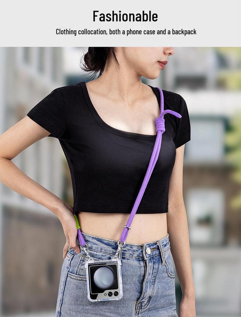 Samsung Z Flip5 Airbag Hinge Case – Transparent Acrylic, Full Coverage, Slim with Lanyard