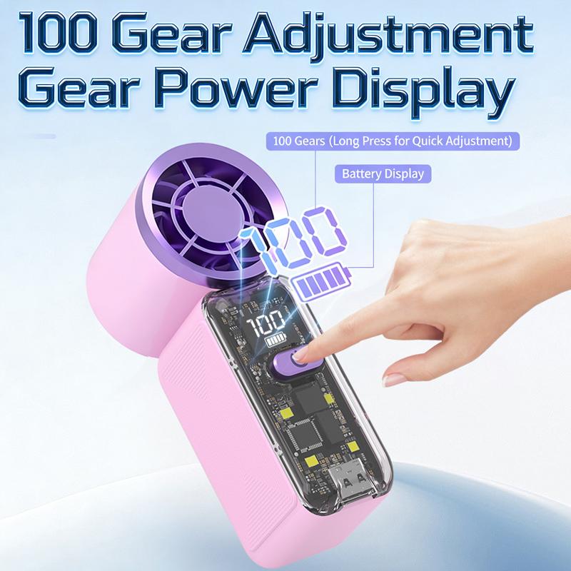 Portable Mini Handheld Pocket Fan With Led Display Usb Rechargeable 100 Speed Adjustable Fan