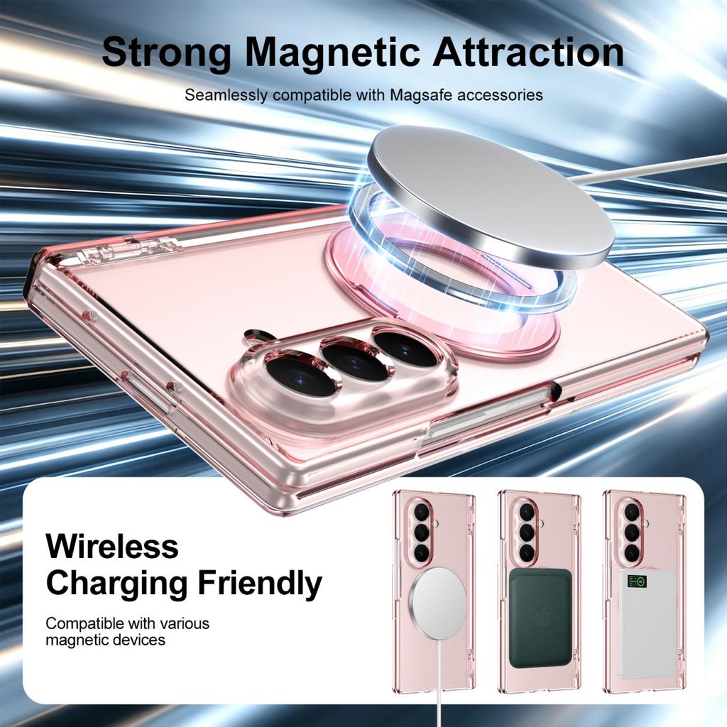 Magnetische Heldere Telefoonhoes voor Samsung Galaxy Z Fold 8 Ultra 7 6 5 4 Gehard Glas Scherm Ringhouder Scharnier Beschermhoes