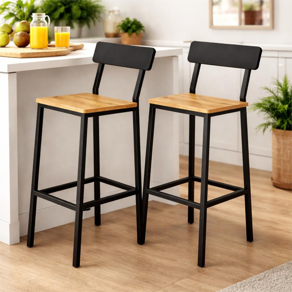 Hokery Barowe 2 Szt Z Oparciem Taboret Zestaw Loft Dąb 30X40X90 | Begryf