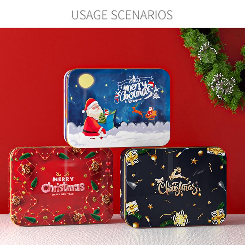 Christmas Square Metal Tinning Can Set Candy Box Gift Storage Box Biscuit Can Iron Can Home Storage Box