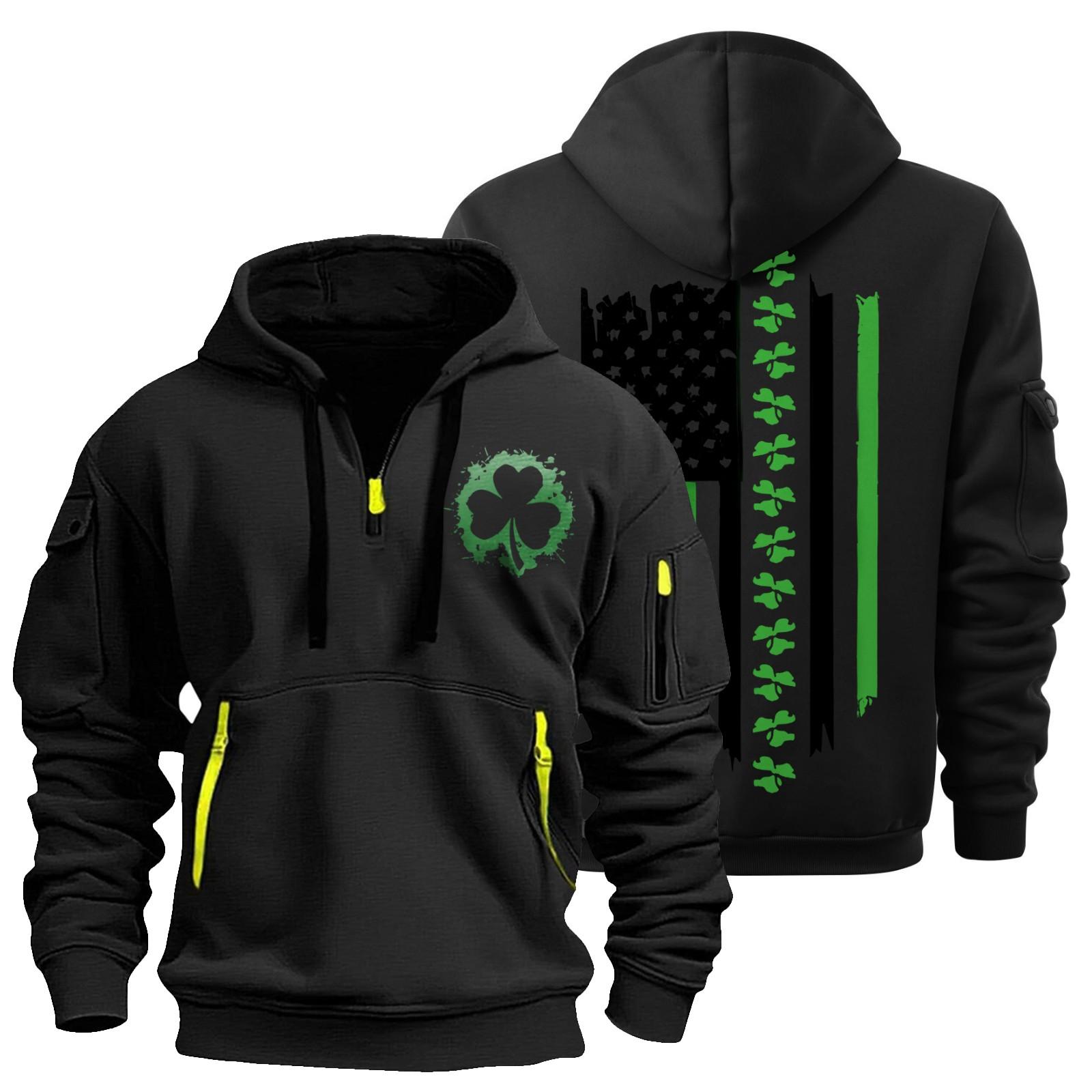 

улица. Толстовка с капюшоном Patrick s Green Flag Print для мужчин, пуловер на молнии для мужчин, спортивная повседневная толстовка больших размеров XXL