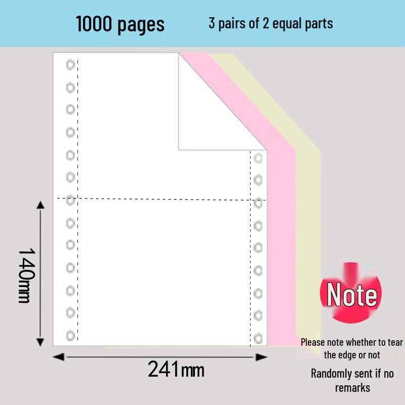 1000 Pages Multi-Part Continuous Computer Form Paper (241-pin, 2-6 Parts)