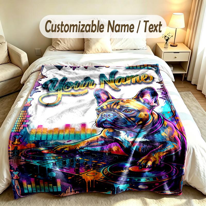 Dog Theme Soft Blanket Personalized Custom Name Text Print Warm Blanket Home Sofa Bedroom Decor