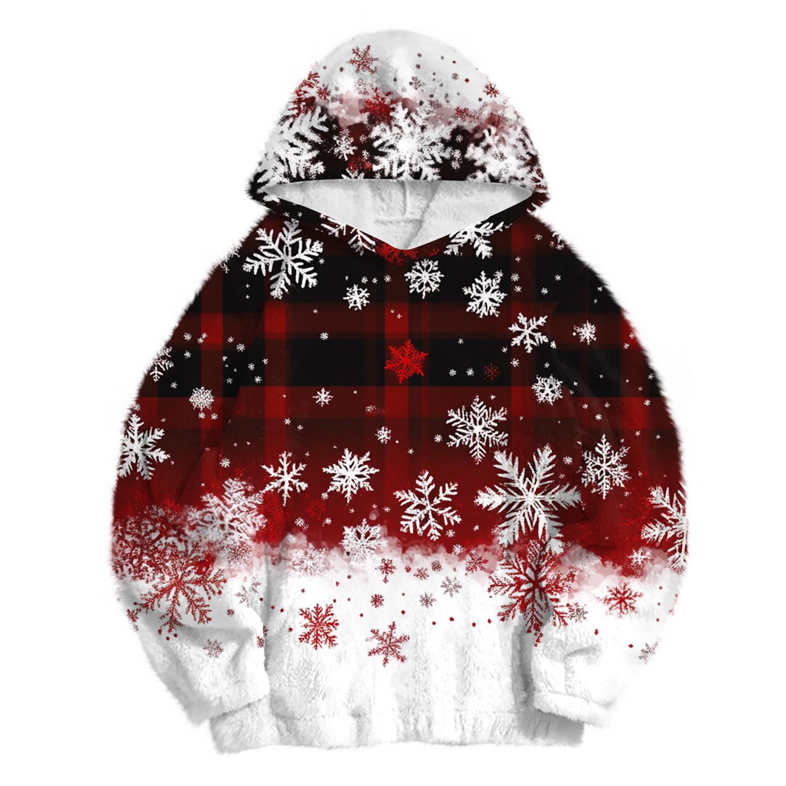 

Женская модная толстовка с капюшоном и заниженной линией плеч с длинным рукавом и рождественским принтом S белый