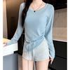 Side Waist Bottoming Shirt Women's Summer New Outer Wear Crew Neck Sunscreen Pullover Loose Irregular T-shirt Top