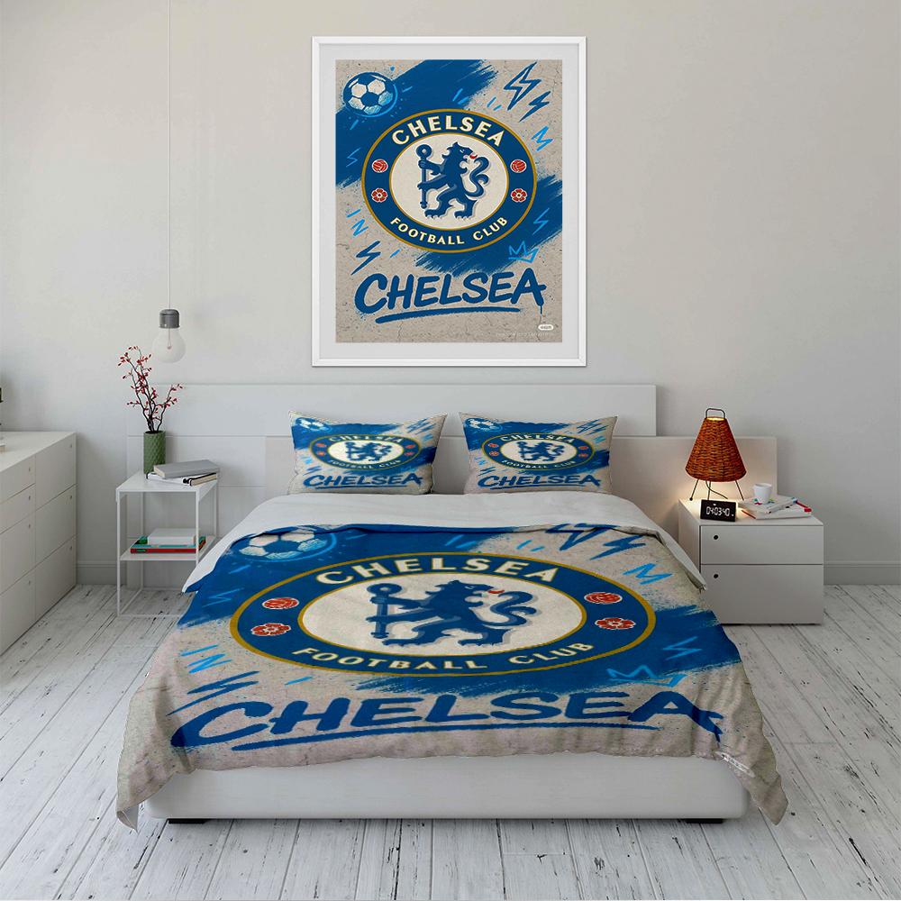 Chelsea Football Club Bedding Set Bedding Set (1 Duvet Cover, 2 Pillowcases, Duvet Not Included)