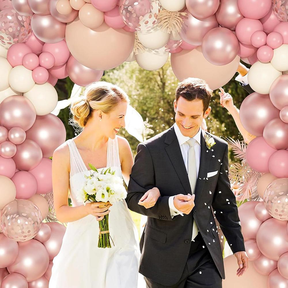 Retro Pink Balloons Garland Skin White Sand Rose Gold Confetti Balloon Arch Kit Wedding Anniversary Birthday Party Decoration