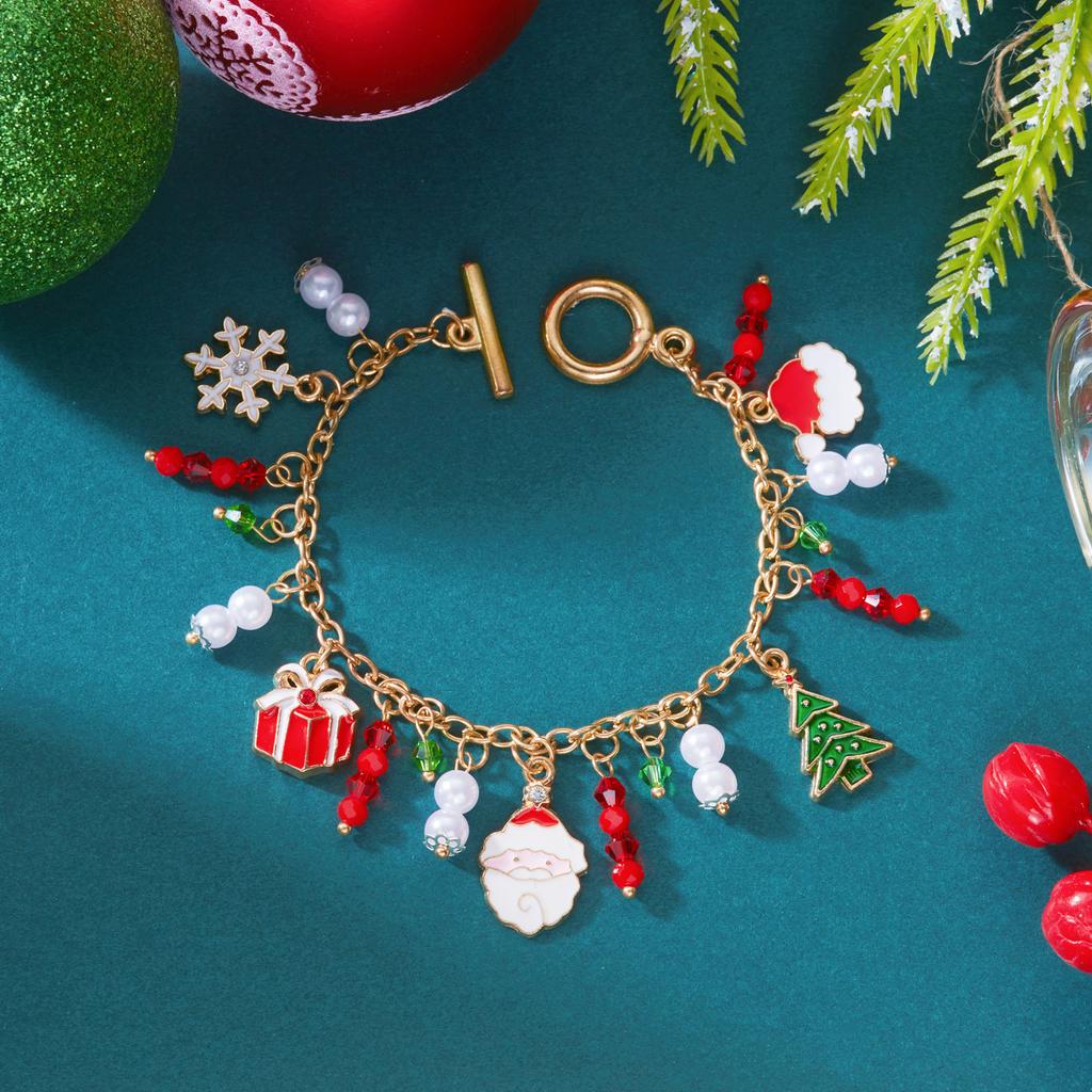 Creative Christmas Metal Chain Bracelet for Women Christmas Tree Snowflake Santa Claus Bell Bracelet Xmas Holiday Party Jewelry