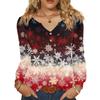 Women's Fashionable Casual V-neck Blouse Button Christmas Printed Long-sleeved Pullover T-shirt Top