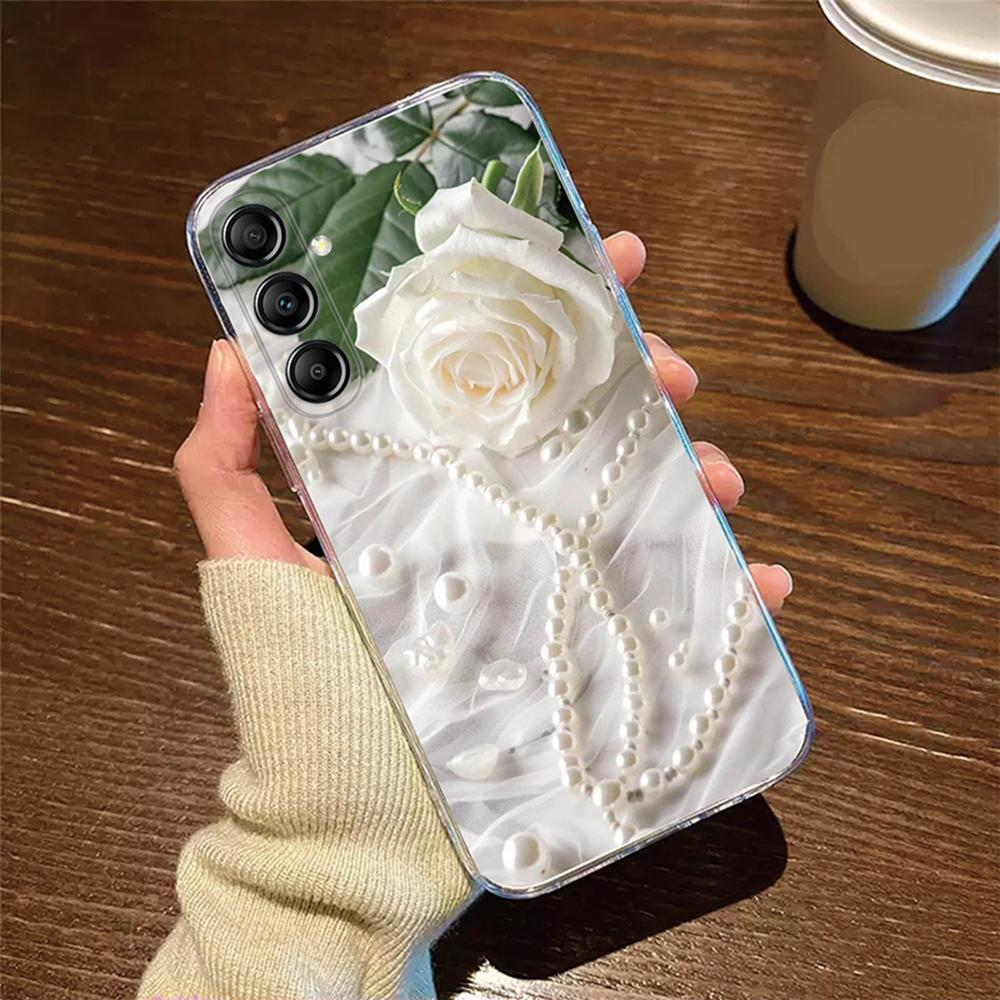 For Samsung Galaxy M13 M14 M15 M23 M33 M34 M53 M54 M55 Oil Painting White Daisy Flower Phone Case Clear Transparent Couple Cover