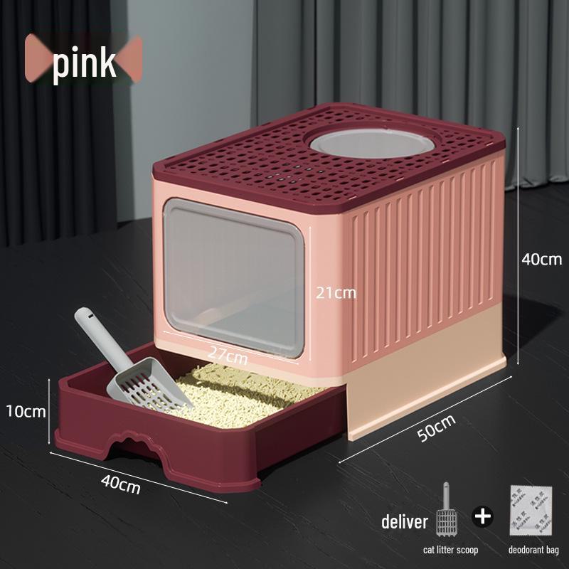 Fully Enclosed Oversized Drawer-Type Folding Cat Litter Box with Top-Entry