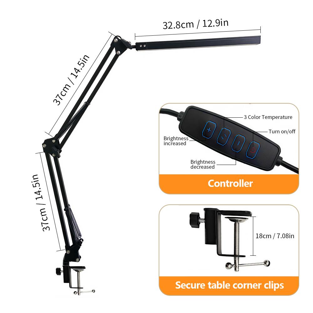 

Eye-Caring LED Folding Metal Desk Lamp 3 Colors Adjustable 10 Brightness Levels Flexible Rotating Lamp Head for Home Reading PC