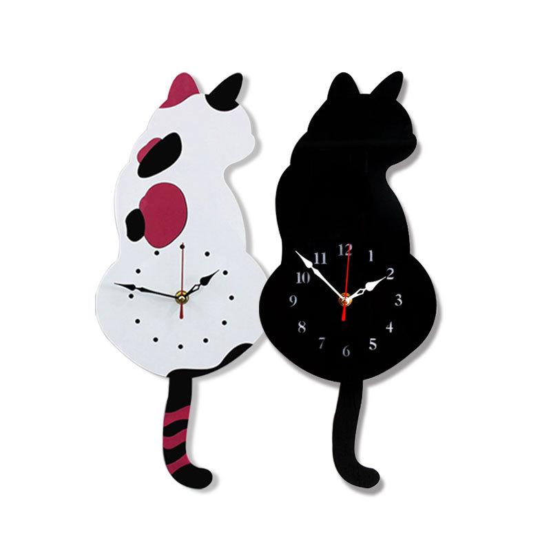 Cartoon Kitten Tail-Wagging Wall Clock for Children's Room and Living Room Decor
