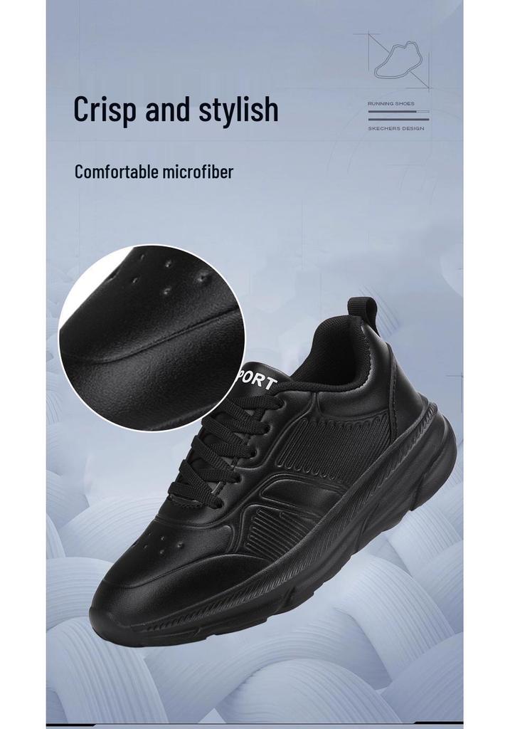 Lightweight Black Leather Women's Sneakers - Big Size, Comfortable, Autumn/Winter Collection, Size 42