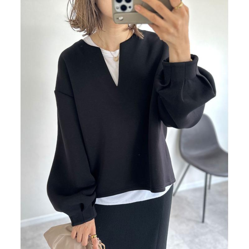 Dobrá látka Zimní mikiny Japonská Jednobarevná Volná Mikina s V-výstřihem a Lucernovými Dlouhými Rukávy pro Ženy