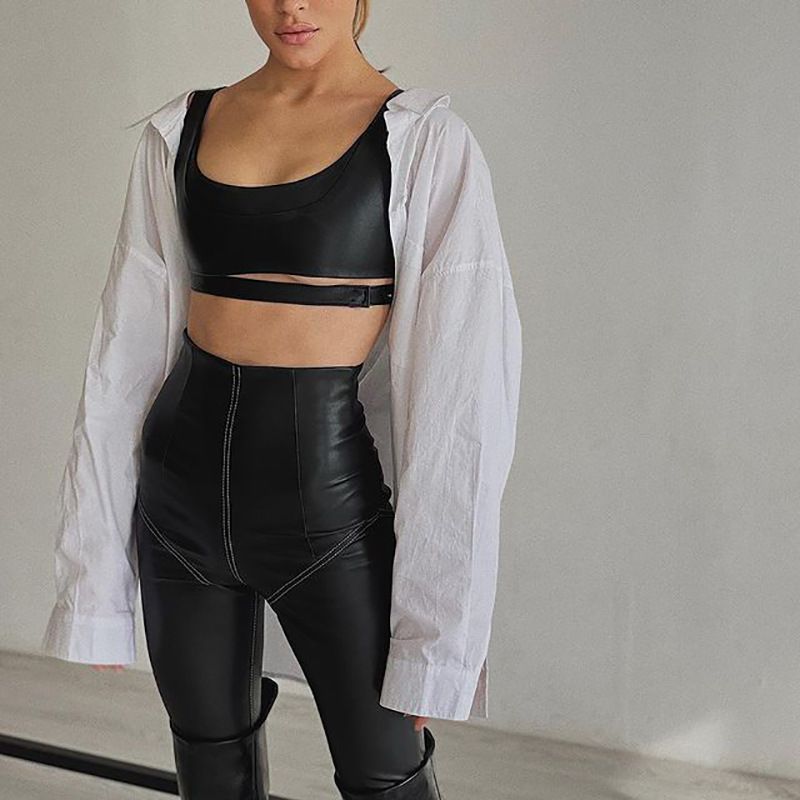 

Белые эластичные кожаные брюки с вставками для женщин, бархатные брюки Black S