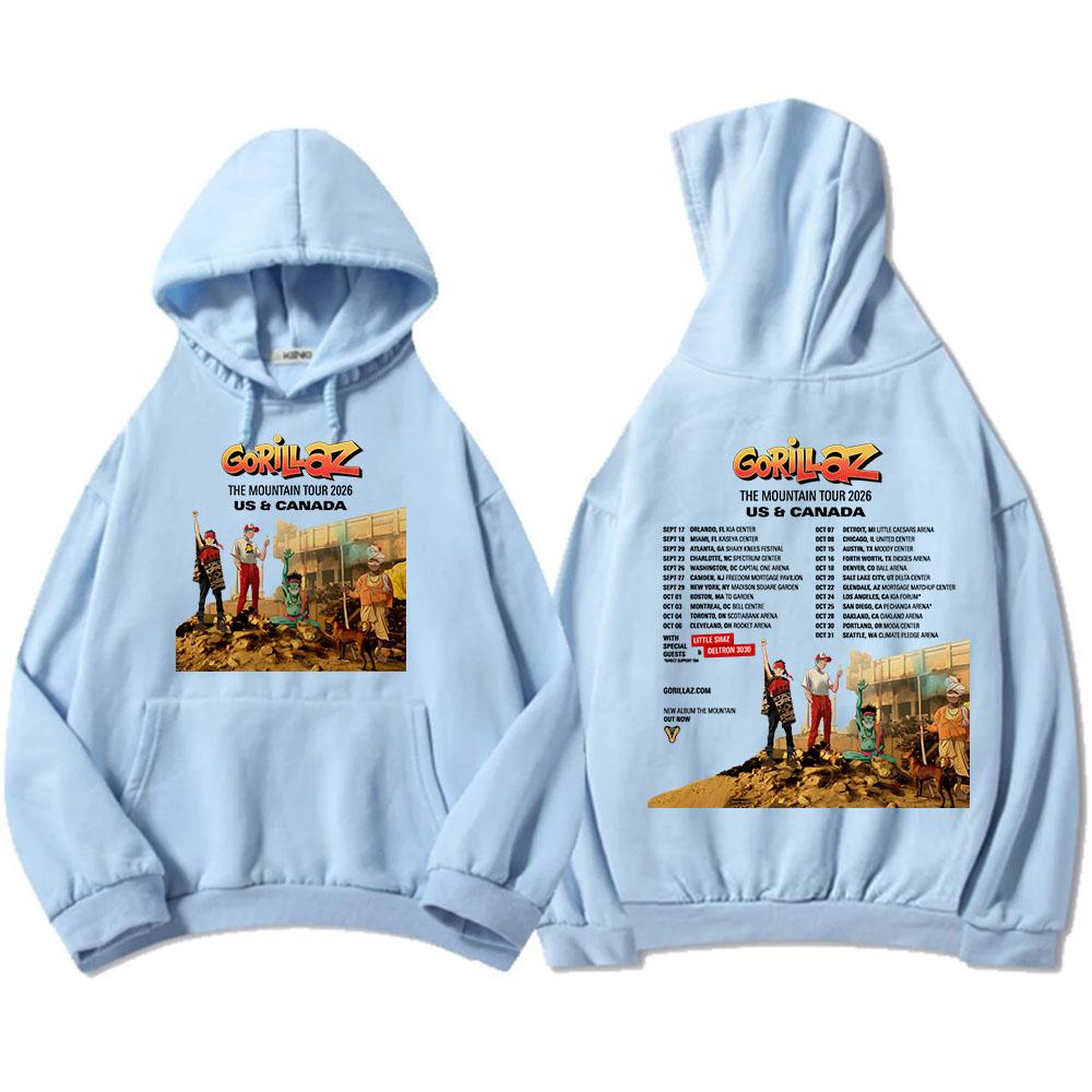 GORILLAZs The Mountain Tour 2026 Hoodies Fashion Long Sleeve Hooded Sweatshirt Unisex Streetwear Pocket Soft Men/Women Pullovers