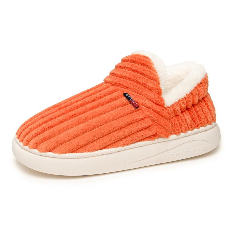 Women Coral Fleece Furry Slippers, Warm Indoor Slip On Lazy Cotton Shoes Plus Size