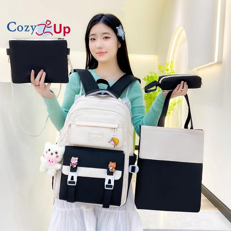 Small Fresh, Large-capacity Junior High School Schoolbag, Women's Casual, Durable, Burden-reducing Backpack, 3-piece Set