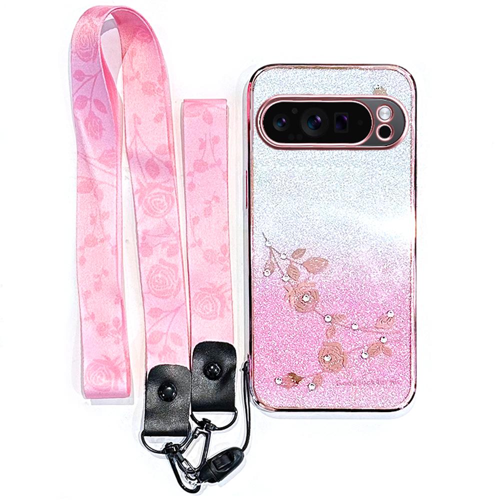 KADEM For Google Pixel 10 Pro XL Case Flower Pattern TPU Gradient Phone Cover with Lanyards