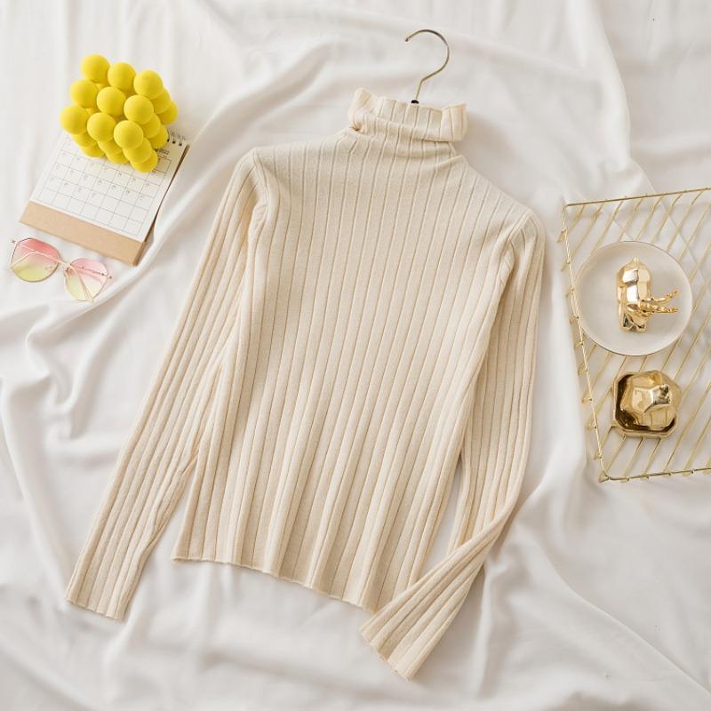 Autumn Women's Sweaters Solid Slim Fit Long Sleeve Casual Base Pullovers Sweater Women Elegant Half High Collar Casual Ladies Winter Jumpers 25485