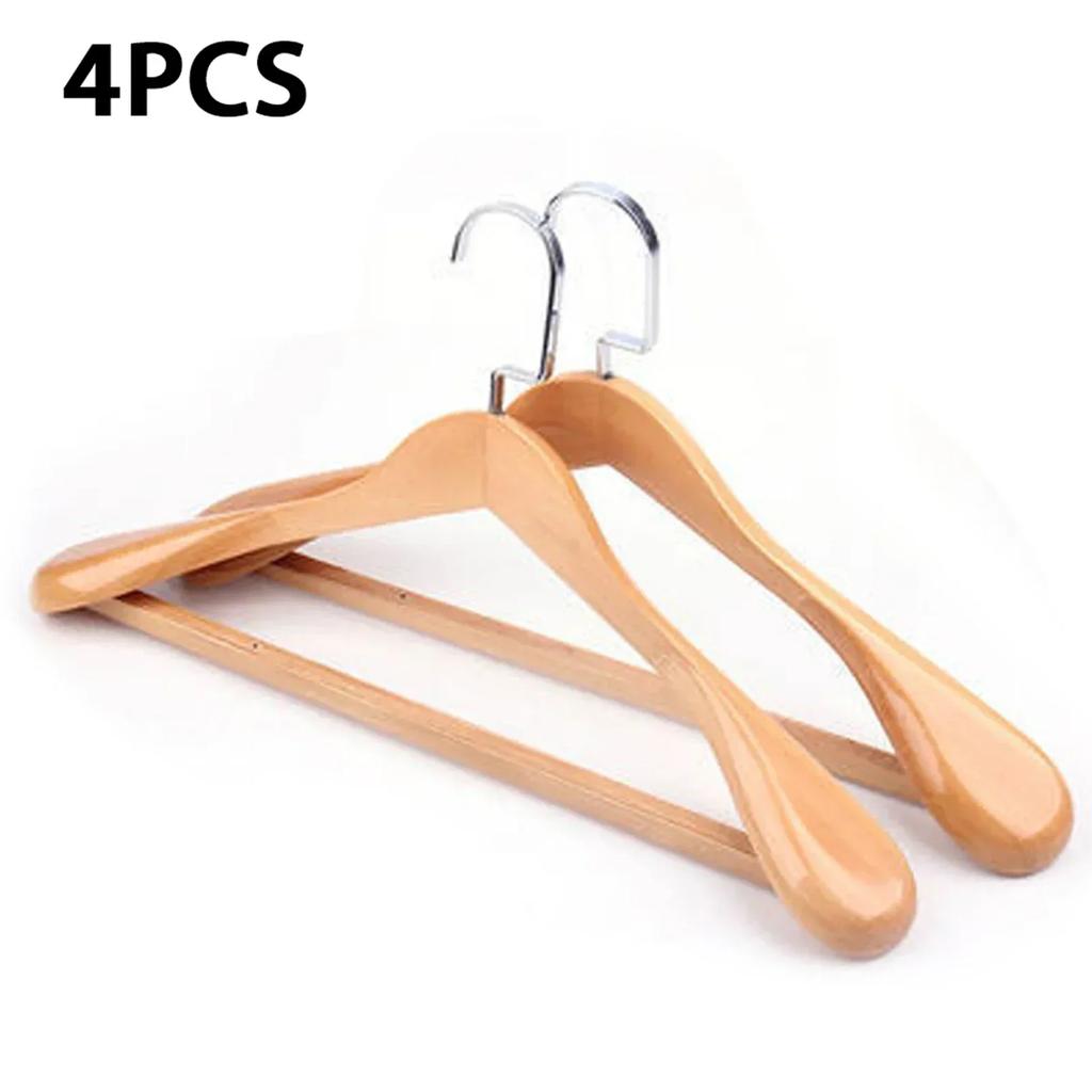 4pcs Multifunctional Coat Hangers,Solid Wood Wide Shoulders Suits Organizer Rack for Wardrobe,Wooden Retro Hangers for Clothes