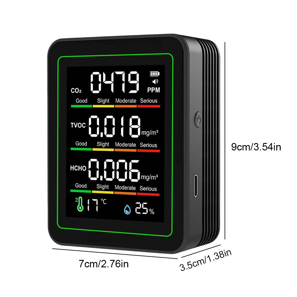 5 in 1 Indoor Air Quality Monitor CO2 TVOC HCHO Tester Temperature Humidity Detector Air Quality Tester for Home Office