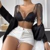 Rhinestone Shiny Fishnet Top - Sexy European & American Style, Short Sleeve Women's Vest H21092