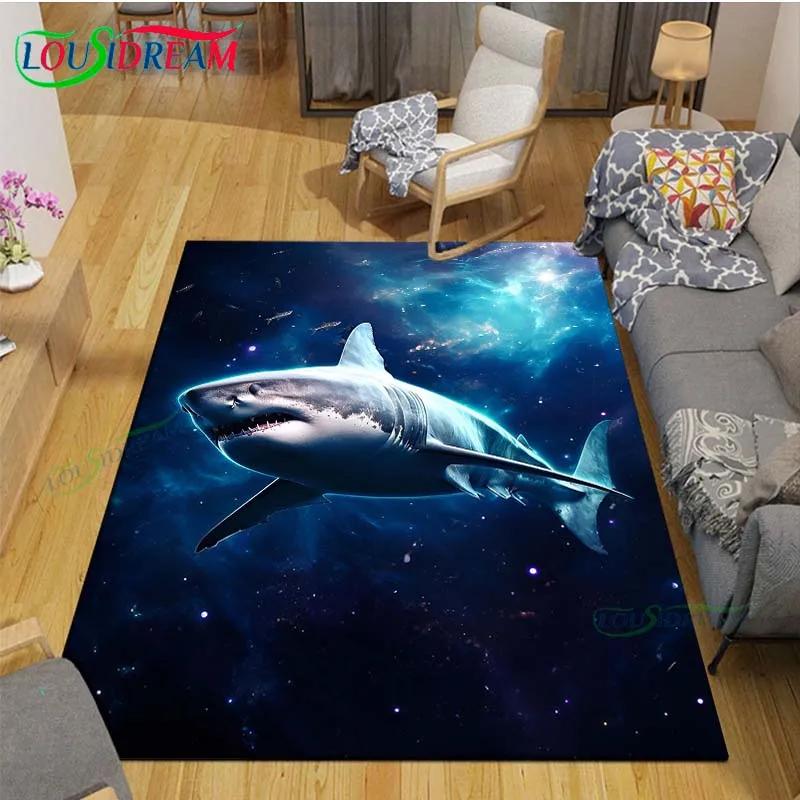 Moderne 3D-Haifisch-Teppich für Wohnzimmer Heim-Sofa-Dekoration, Kinder-Spiel-Dekor Bodenteppich Yoga-Matte Großer Teppich