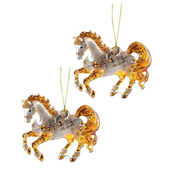 2 Pcs Horse Christmas Ornament Acrylic Sparkly Rhinestones Horse Hanging Decoration 2D Flat Christmas Tree Ornament for Horse Lovers
