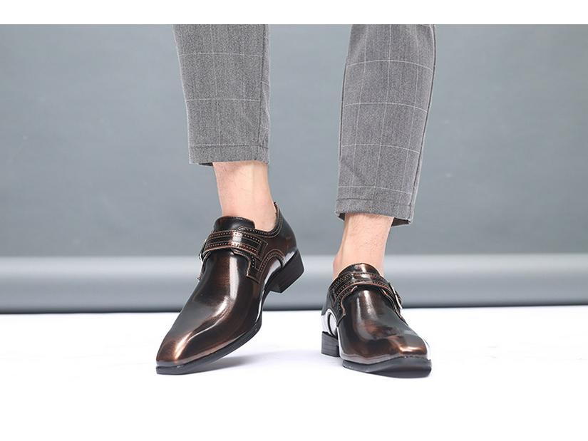 2025 Men's Pointed Toe Buckle Low-Heel Leather Shoes - Large Size Gentleman Style