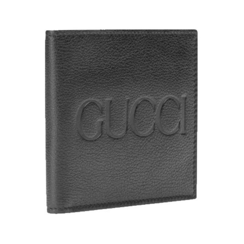 Gucci Printed embossed logo bi-fold built-in card slot leather wallet unisex couple style black