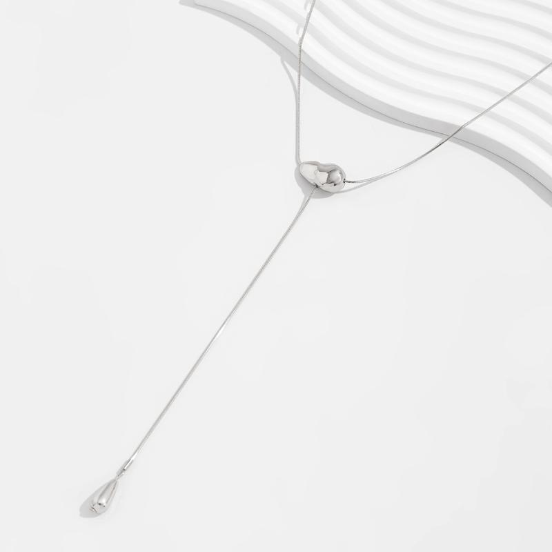 Vintage Metal Simple Water Drop Pendant Necklace For Women Trendy Long Thin Chain Necklace Aesthetic Y2K Jewelry Gift