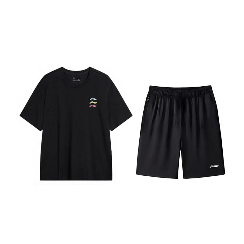 

Простой универсальный модный удобный спортивный костюм с круглым вырезом с принтом логотипа Li Ning, унисекс YHSV371-1+AKSV843-1 L