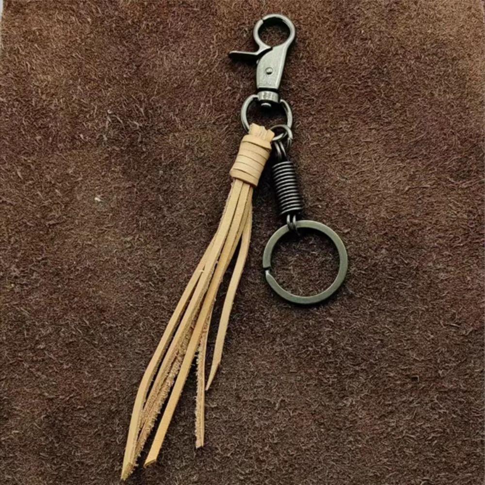 Cowhide Genuine Leather Keychain Handmade Car Keychian Cowhide Tassel Key Chain  Keys Organizer