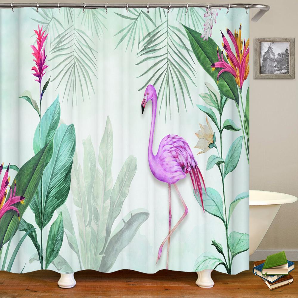 Flamingo Shower Curtain 3D Printing Plants Flowers Birds Waterproof Polyester Curtain Beach Shower Curtains Bathroom Home Decor