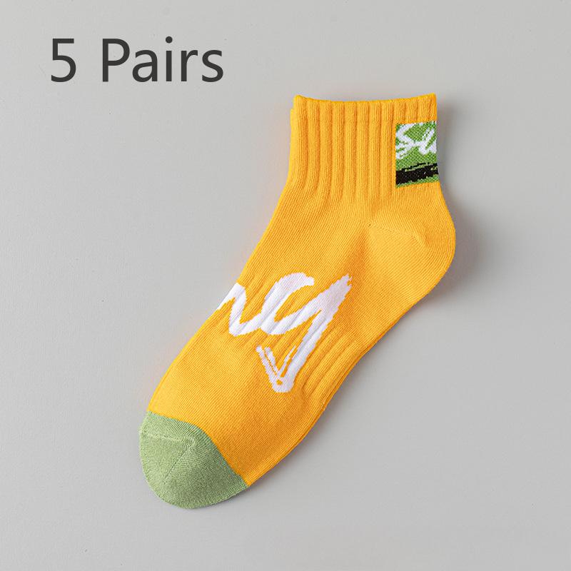 5 Pairs of Socks Men Anti-odour Sweat Cotton Mid-calf Trend Teenagers High School Students Summer Short Sports Basketball Socks