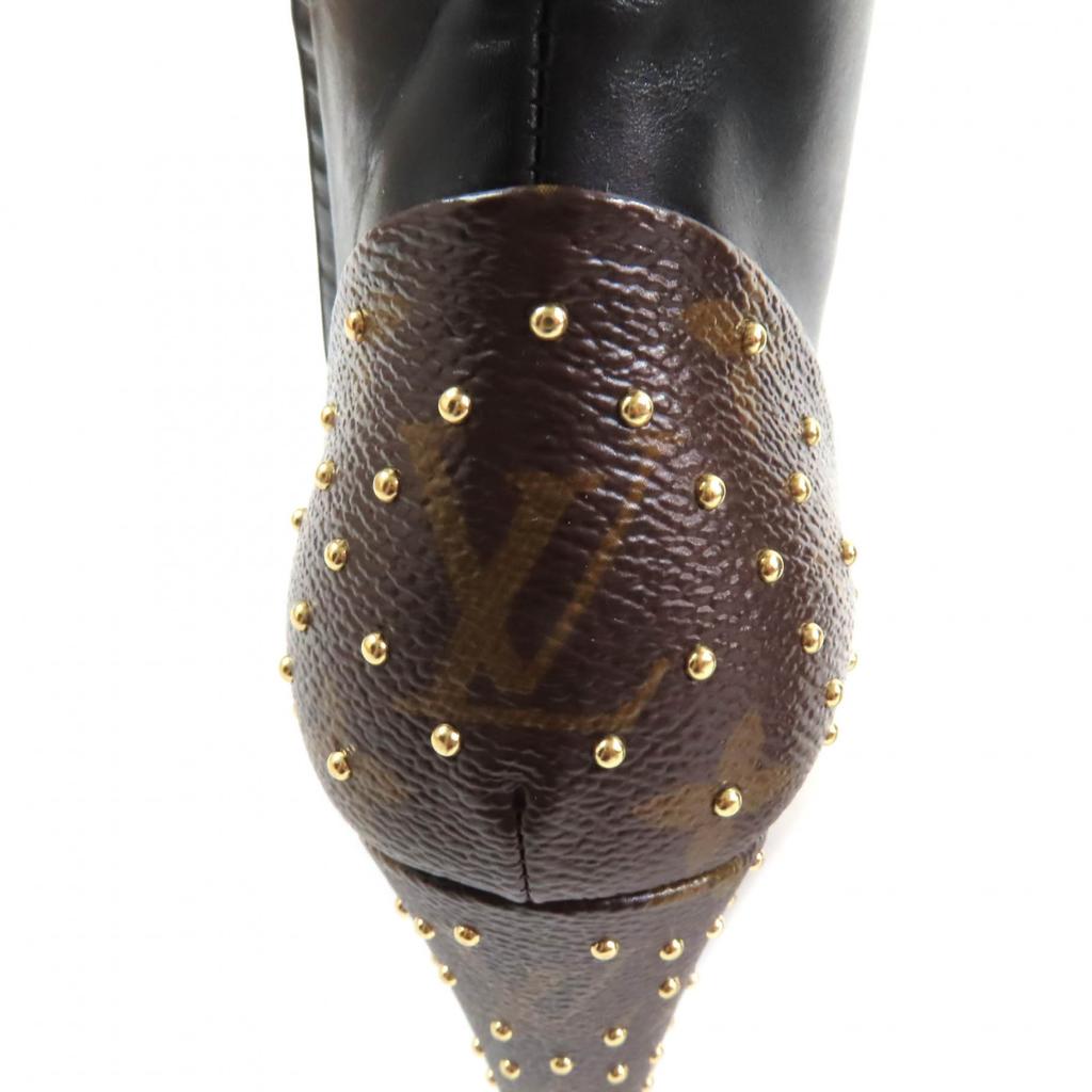 LOUIS VUITTON Ankle boots Monogram Studs Side Zip Black brown leather Women 36 Used
