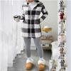 Manteau Cardigan Long à Capuche Double Face en Polaire Imprimé Carreaux pour Femme