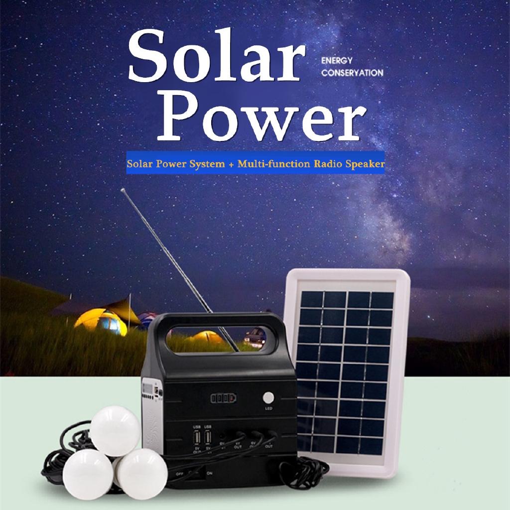 

25W Solar Generator With Solar Power Panel 2xLED Bulb Solar-charging FM Support Stereo Speaker Multi-functional Generators